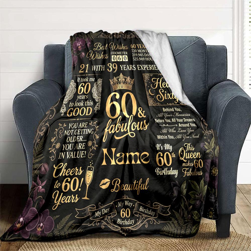 Vintage 60Th Birthday Celebration Blanket Customize Your Name Warmthful Decor Perfect For Sofa Couch Office Bed Picnics For All Occasions Stylish