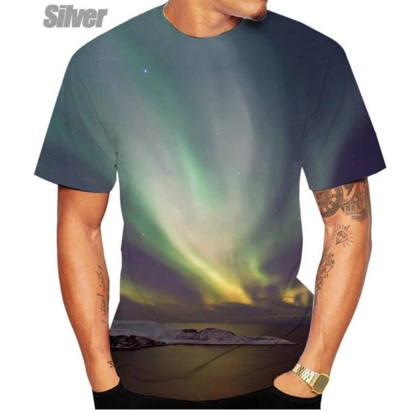 Модная красочная футболка с коротким рукавом Aurora Galaxy с 3D-принтом, повседневная космическая рубашка унисекс, персонализированный топ