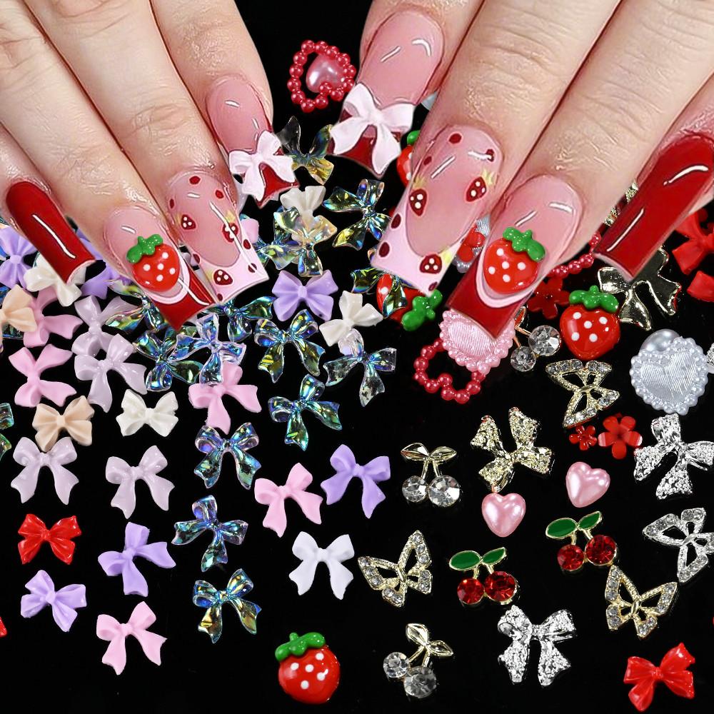 Смешанные 3D смоляные бантики для нейл-арта, розовые/белые/фиолетовые, с эффектом Авроры, бантики-плоские спинки, драгоценные камни для ногтей, кавайный бант, DIY декор для маникюра