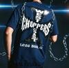 2026 Men Vintage Old School Biker Cross Letter Graphic T Shirt Back Print Crewneck Tees Unisex White Oversized Short Sleeve