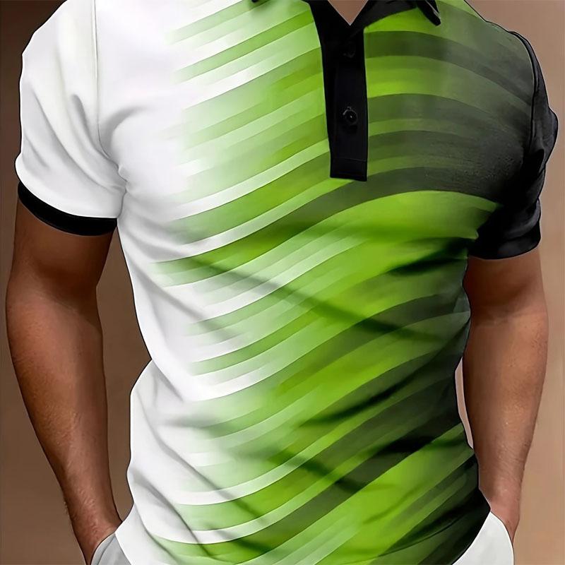 Fashionable Gradient Breathable Short Sleeved Shirt Suitable for Summer Sports and Leisure Outings, Comfortable Men's Polo Shirt