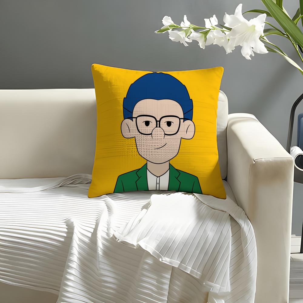 Anime Cute PPop ManS Pillow Case Natural Linen Organic Fabric DoubleSided Printing Sofa Home Decor Cushion Cover
