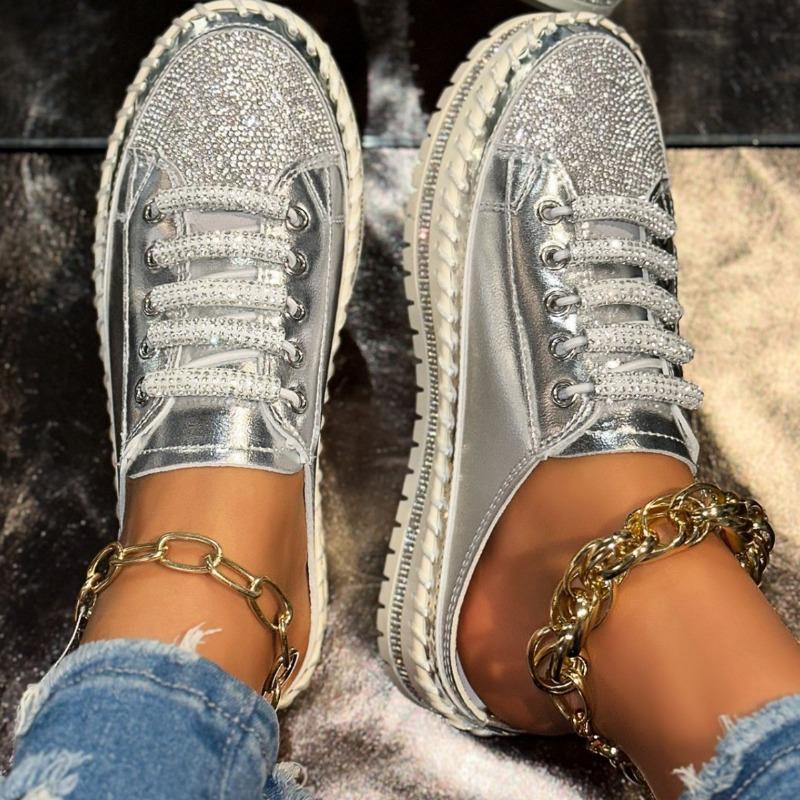 Igh Hels Spring and Summer Muffin Platform Casual Shoes Women's Round Head Rhinestone Shoes Half Slippers Women's Shoes