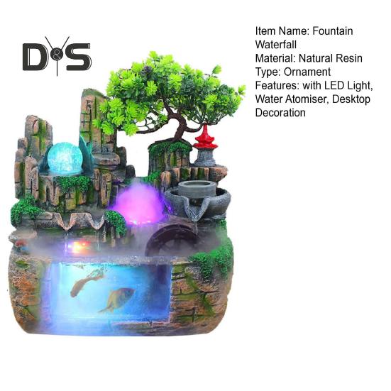 Внутренний фонтан-водопад со светодиодной подсветкой, искусственный хрустальный шар, скала с текущей водой, мини-аквариум с распылителем воды, гостиная, домашний офис