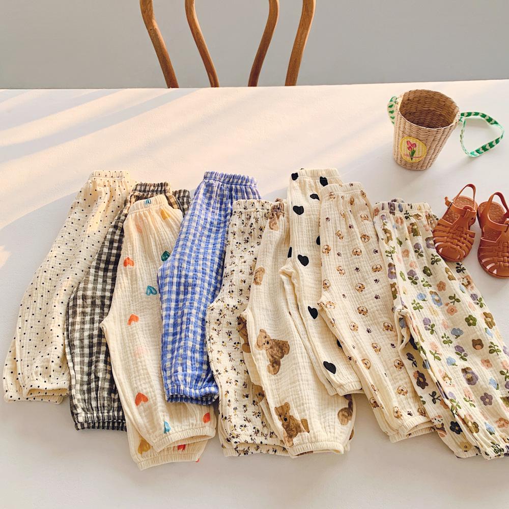 Детские брюки-фонарики из хлопковой марли в корейском стиле для весны/лета 2025 - Унисекс, Тонкие, Свободного гаремного кроя