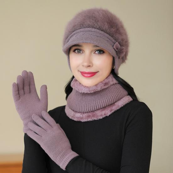 3 шт./комплект для женщин среднего возраста, зимняя шапка, шарф, перчатки, комплект, толстая вязаная защита ушей
