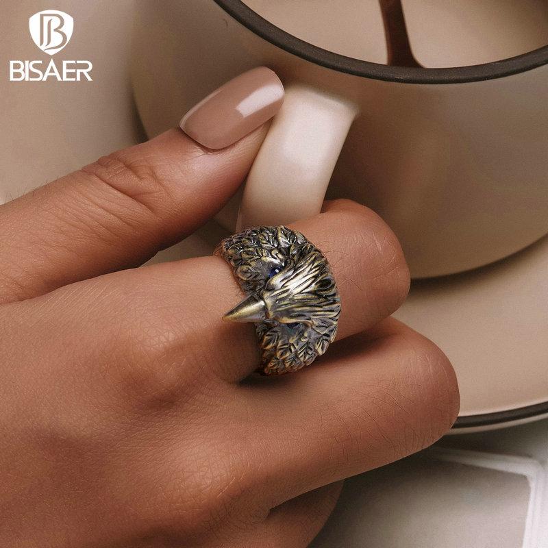 BISAER Vintage Eagle Ring Opening Rings For Women Jewelry Gift