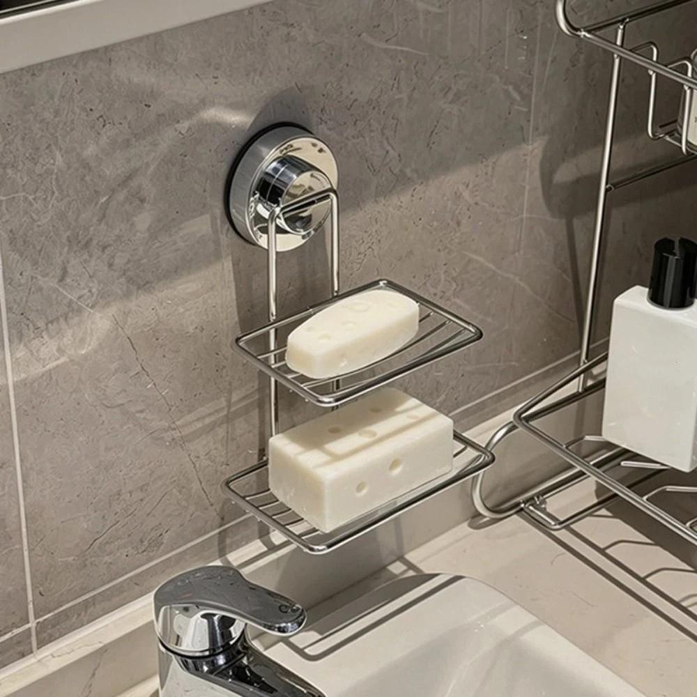 Stainless Steel Soap Dish Heavy Duty No-Drilling Sponge Holder Vacuum Suction Cup Self Draining Bathroom Soap Dish Sink Area
