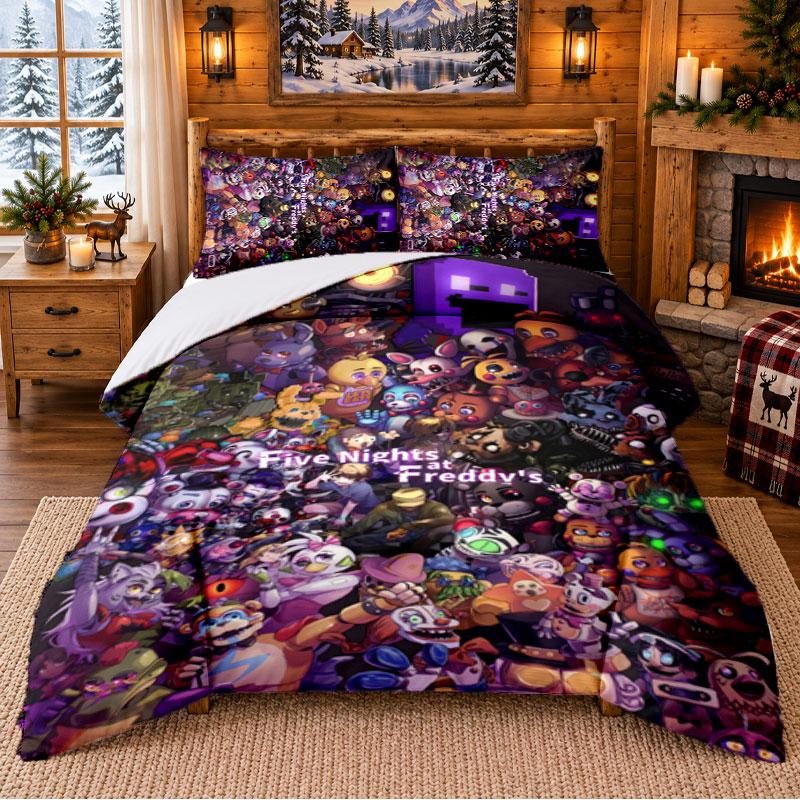 Five Nights at Freddy’s Pattern Bedding 3Pcs Set Bed Sheet And Pillowcases For Indoor Bedroom