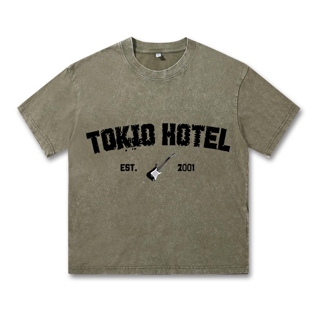 Ретро-стираемая винтажная футболка Rock Band Tokio Hotel Футболка Kaulitz Мужская модная повседневная толстовка-пуловер Мужская женская футболка