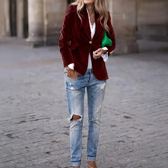 Бархатный пиджак с длинными рукавами и лацканами, на одной пуговице, офисная верхняя одежда, универсальный стиль