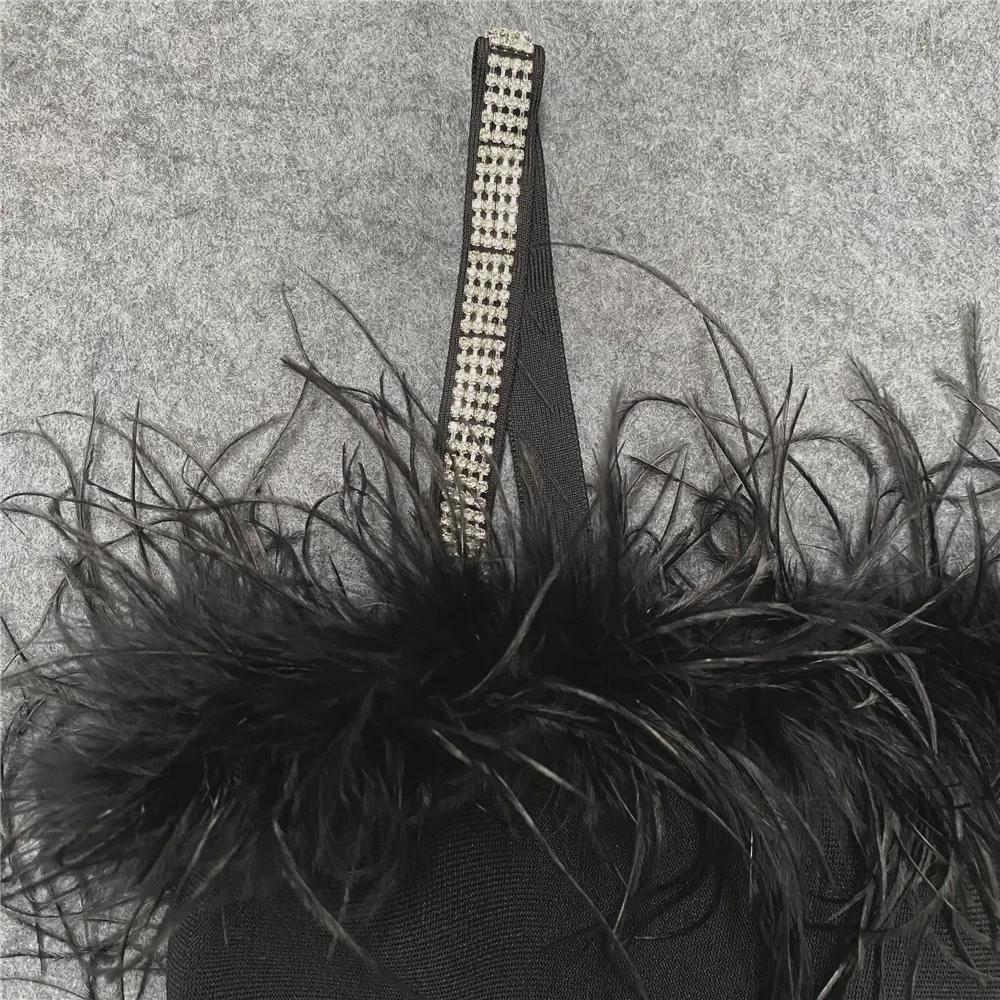 «Сексуальное платье-бандаж миди с разрезом и перьями в стиле знаменитостей из Европы и Америки с бриллиантами»