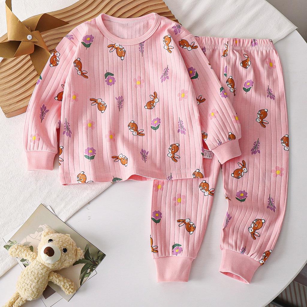 Kids Boys Girls Warm Pajamas Cute Cartoon Long Sleeve T-Shirt + Pants Toddler Baby Autumn Underwear Clothing Sets