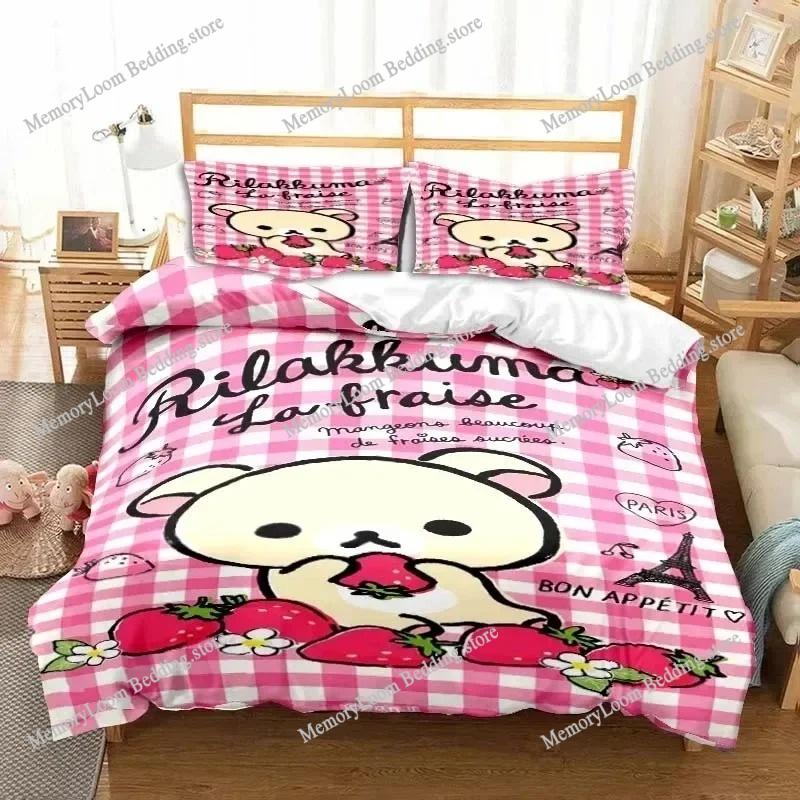 Anime Character Cute Rilakkuma Bear Bedding Set Full/Queen/King Size Duvet Cover Pillowcase Kids Adult Soft Home Textile Set