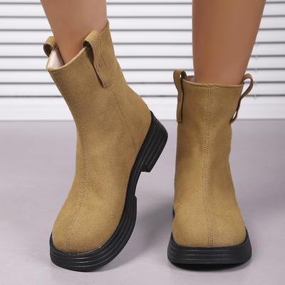 Зимние замшевые удобные повседневные сапоги для верховой езды с круглым носком, модный новый стиль, элегантная толстая подошва, противоскользящие рабочие ботинки для женщин