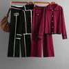 Autumn Winter Knitted Fashion Set Women's Casual Polo Collar Sweater Wide Leg Pants Two Piece Set