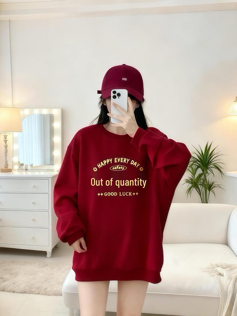 Peace & Joy New Year Family Outfits: Red Sweatshirt & Romper Set for Three or Four, Autumn/Winter 2026.