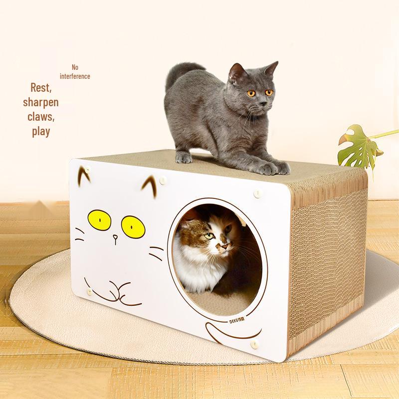Corrugated Cardboard Cat Scratching Box and Nest - Large, No Shedding, Free Mint