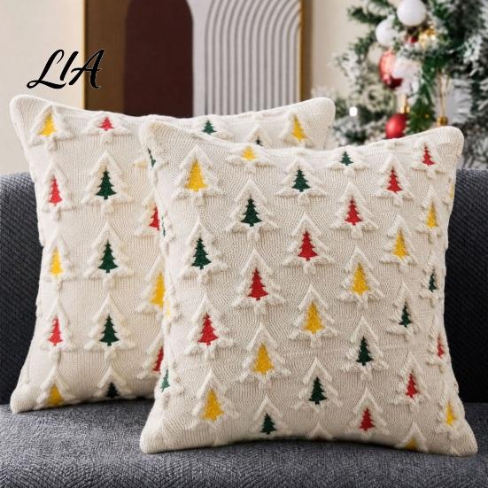 Seasonal Christmas Sofa Accent Pillows Pillow Cover with 3D Candy Cane Embroidery, Red Throw Festive Home Decor Slips Case for Couch Bed, Holiday