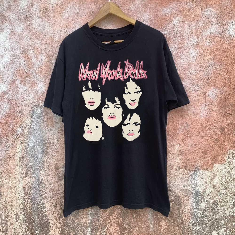 Early 80s New York Dolls Tour Black Cotton Full Size S-5XL Unisex T-Shirt