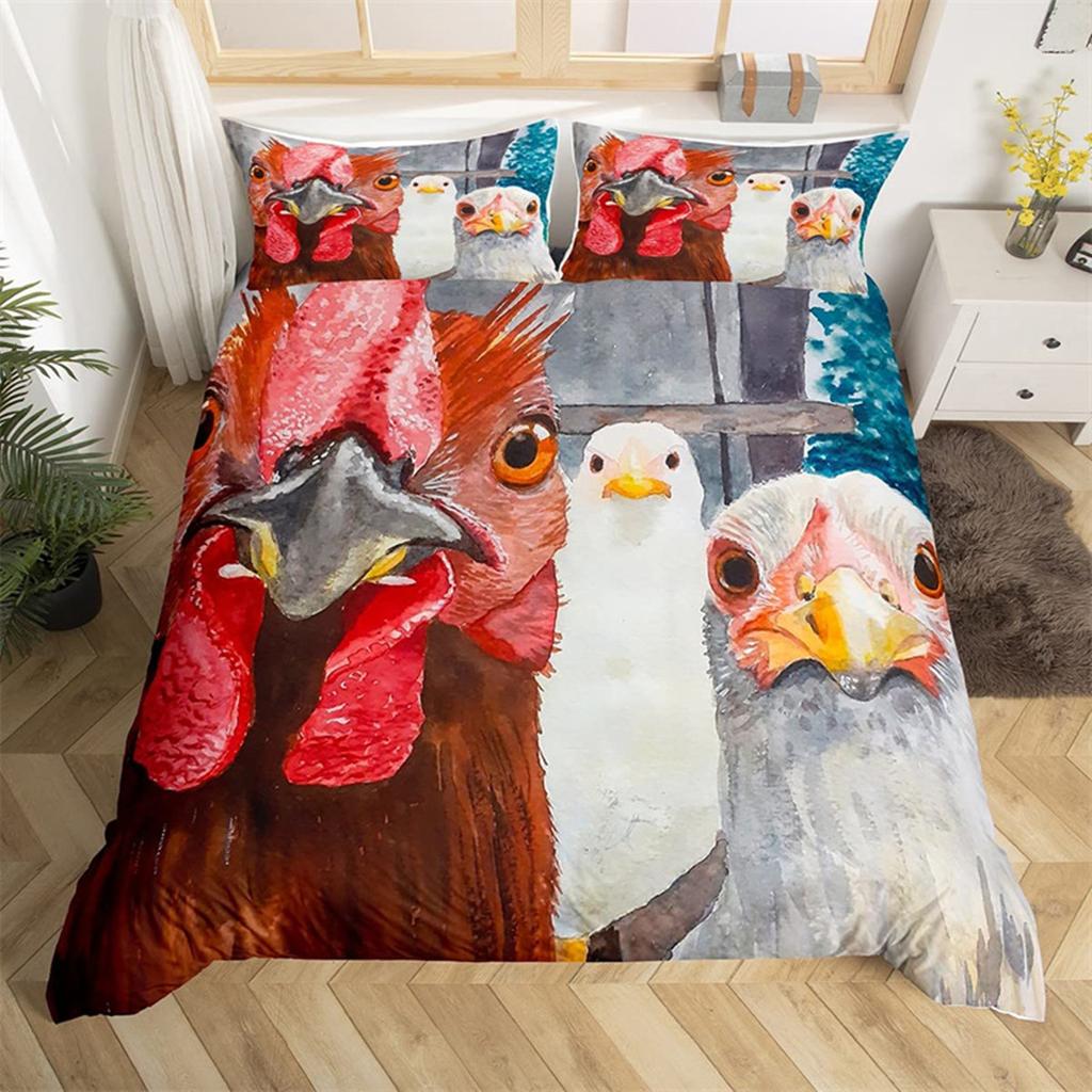 Farm 3D Chicken Duvet Cover Rooster Goose Duck for Kid Teen Women Men Gifts Farmhouse Animals for Bedroom Decorations Queen King