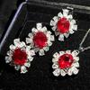Комплект ожерелья с цветком из имитации драгоценных камней, роскошные женские серьги с полным бриллиантом и цирконом, кольцо для ношения вживую