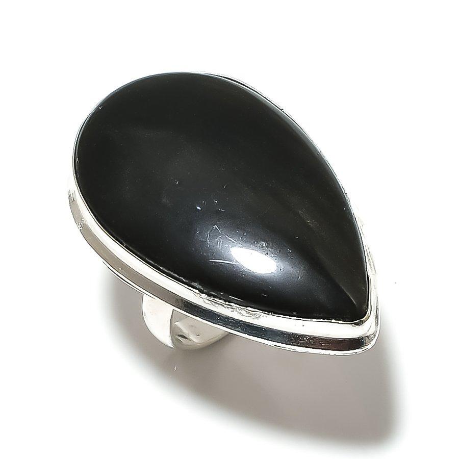 Обсидиановый глаз Ручная работа 925 стерлинговое серебро Подарочное ювелирное изделие Кольцо Размер 8 P1w88