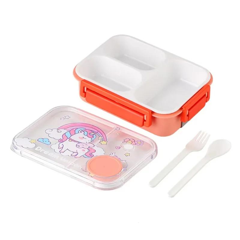 Милый ланч-бокс для детей с рисунком мультяшного динозавра, коробка для бенто с вилкой-ложкой, фруктовая коробка для пикника на открытом воздухе, контейнеры для хранения продуктов