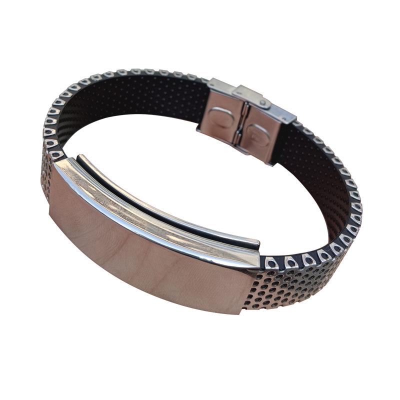 Европейский и американский мужской гравированный магнитный браслет из нержавеющей стали и ПВХ