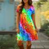 Women's Fashion Graceful Retro Colorful Print Summer Spring Short Sleeve O-Neck Casual Dresses