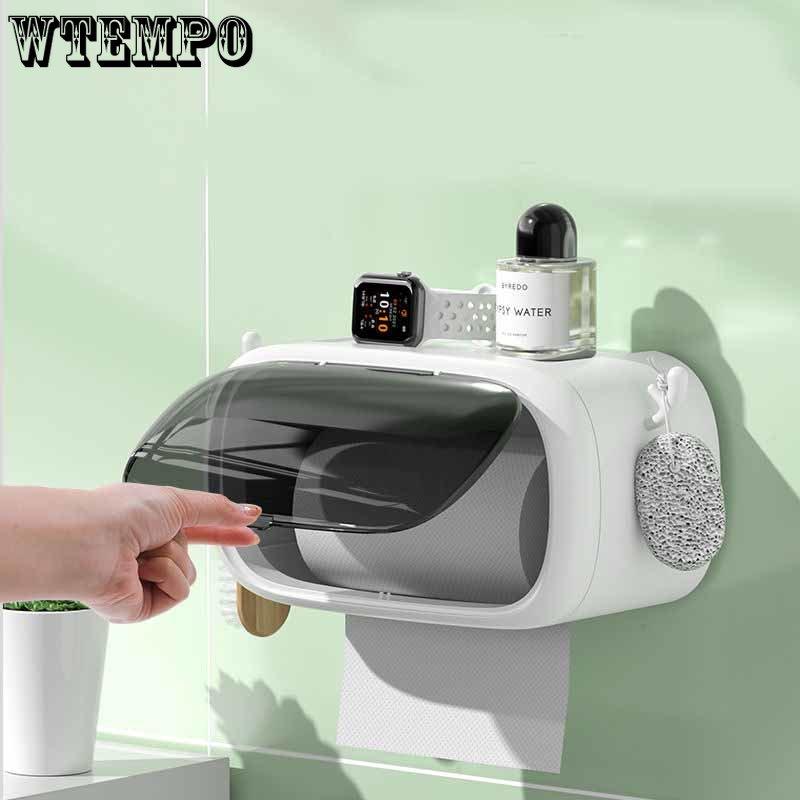 Punch-free Toilet Paper Holder Box Waterproof Tissue Storage Box Bathroom Rack Wall Mounted Kitchen Bathroom Storage Holder