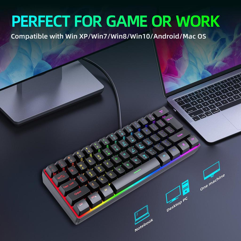 61-клавишная RGB проводная игровая клавиатура с механическим ощущением