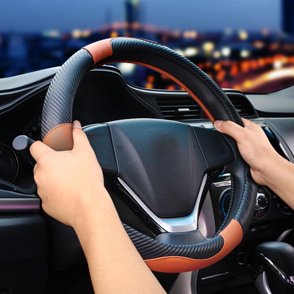Car Steering Wheel Cover 3D Anti-slip Wheel Auto Decoration Carbon Fiber Protector Trim Random Color