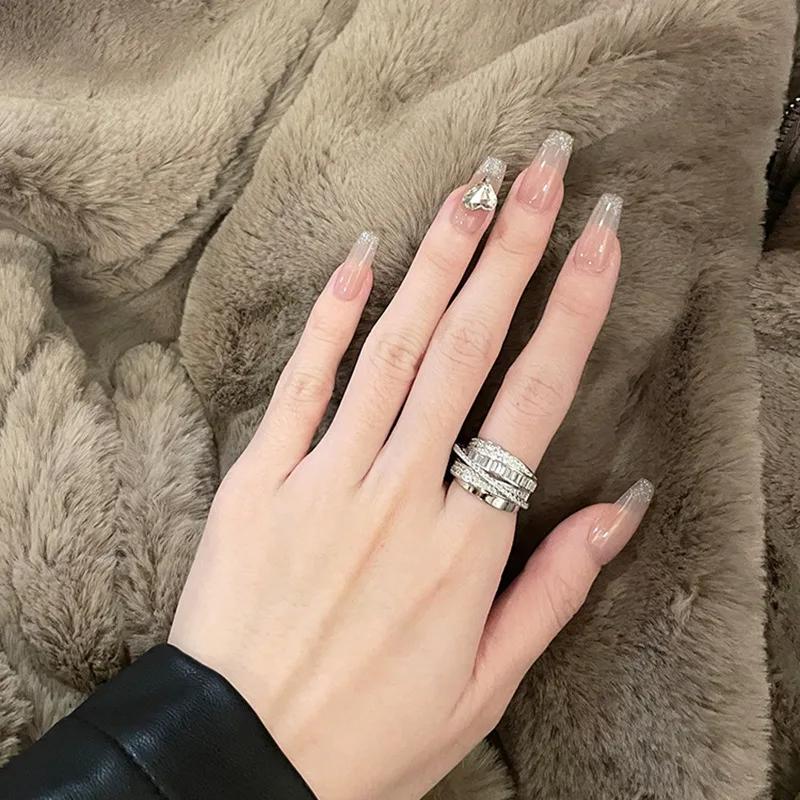 New Luxury Rhinestone Ring Multi-layer Winding Rings for Women Wedding Full Zircon Opening Finger Rings Party Jewelry Gifts