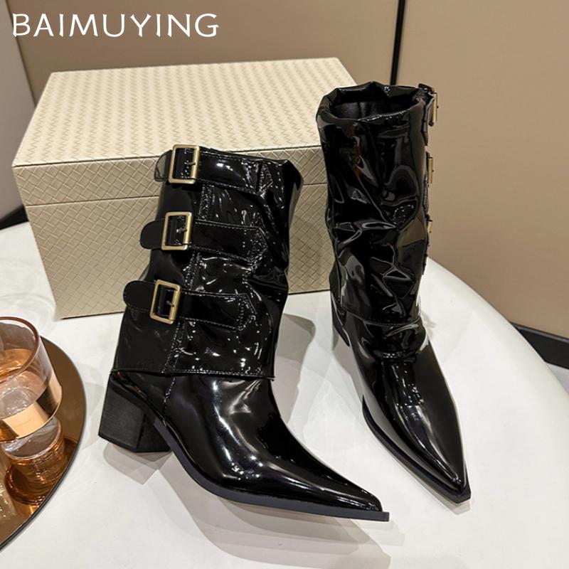 Ботильоны на высоком каблуке женские с острым носком кожаные ботинки челси массивная обувь женская 2024 тренд зимняя готическая обувь для мотоциклистов женские ботинки