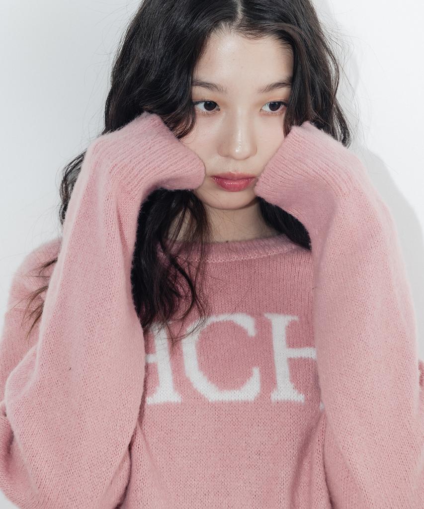 HARDCORE HAPPINESS Hch Logo Round Neck Wool Knit_Pink