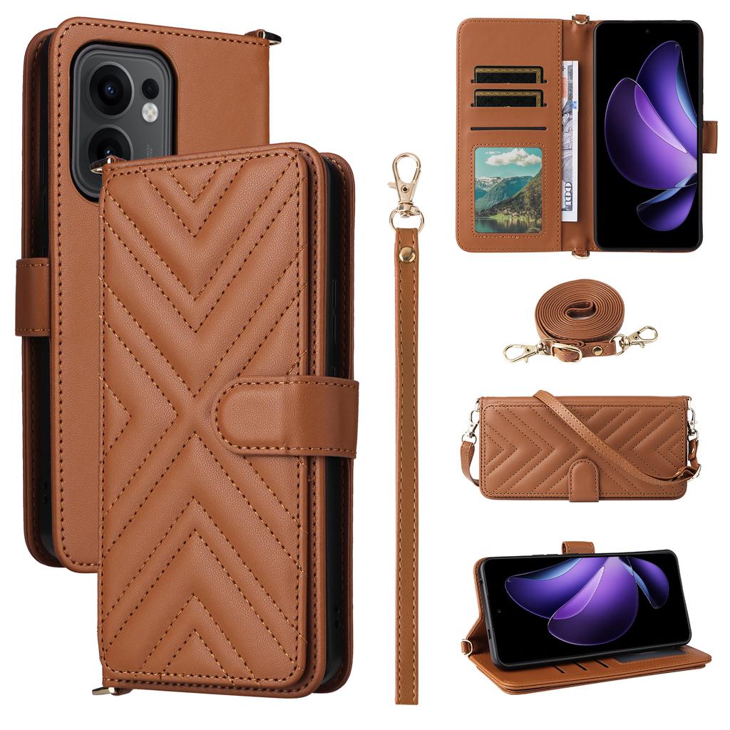 For Oppo Reno13 F 5G/4G Wallet Case with Shoulder/Wrist Strap Leather Phone Cover Stand