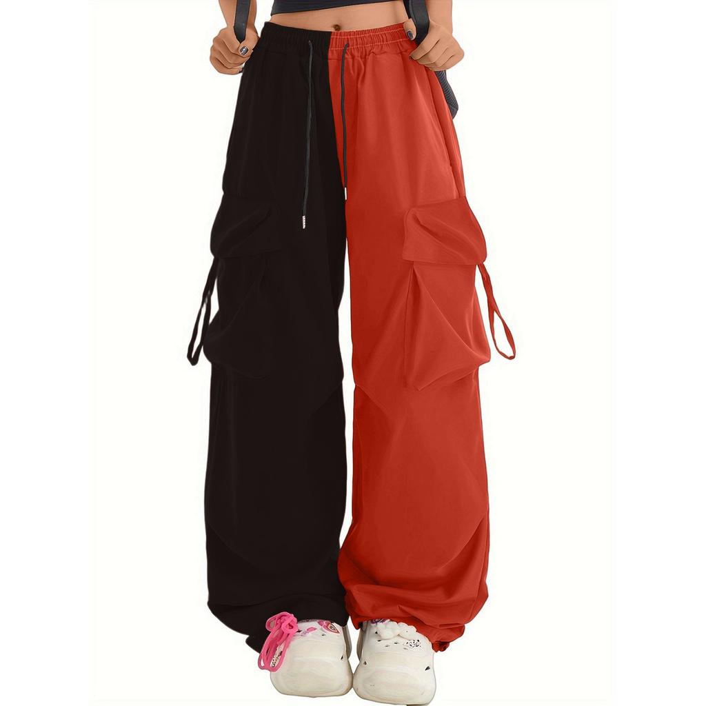 Женские брюки парашюты широкие штанины свободные повседневные двухцветные рабочие