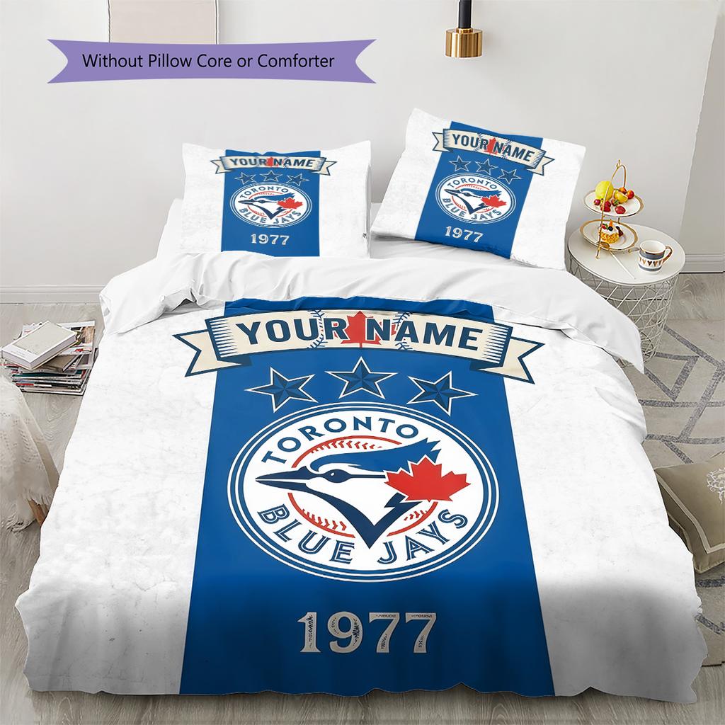 Custom Name Toronto Blue Jays Pattern Bedding Quilt Set Home Decoration Gift (1 * duvet cover + 2 * pillowcase without core)