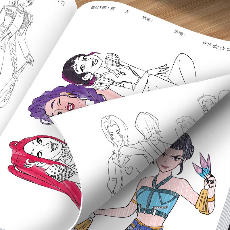 Kpop Demon Hunters Anime Coloring Book, Cute Line Art Drawing Book for Kids, Ideal Gift for Fans