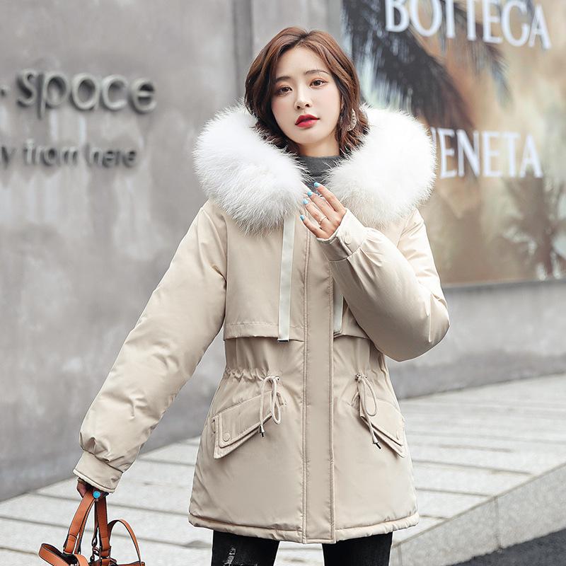 FASHION Drawstring Cotton-padded Women's Medium and Long Added Jacket Korean Version Loose Down Cotton-padded Winter Coat Clothes