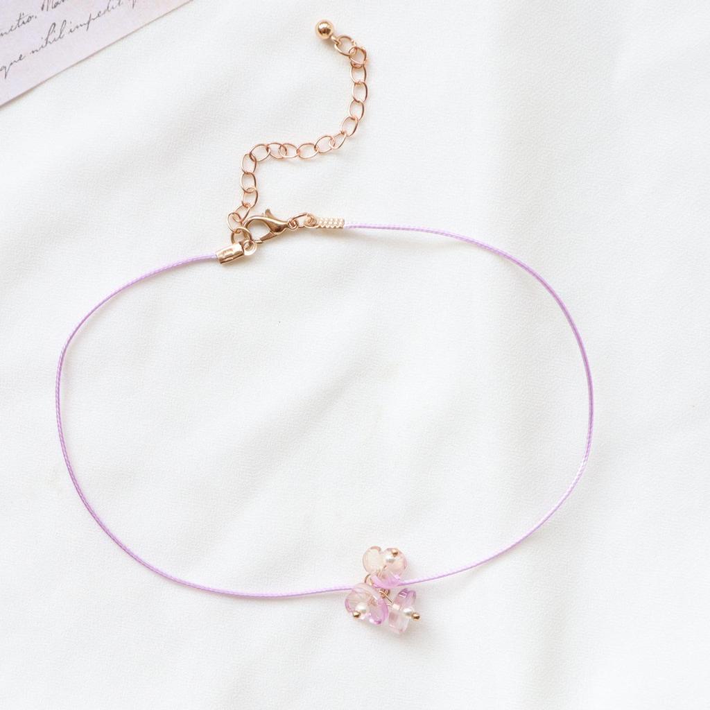 Ожерелье с кулоном в виде банта из фиолетовой цветочной ленты - чокер в стиле феи для женщин