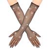 1 Pair Women Prom Arm Sleeves See-through Hollow Out Fishnet Rhinestone Decor Ultra Thin Fingerless Performances Bride Wedding Photo Prop Arm Cuffs
