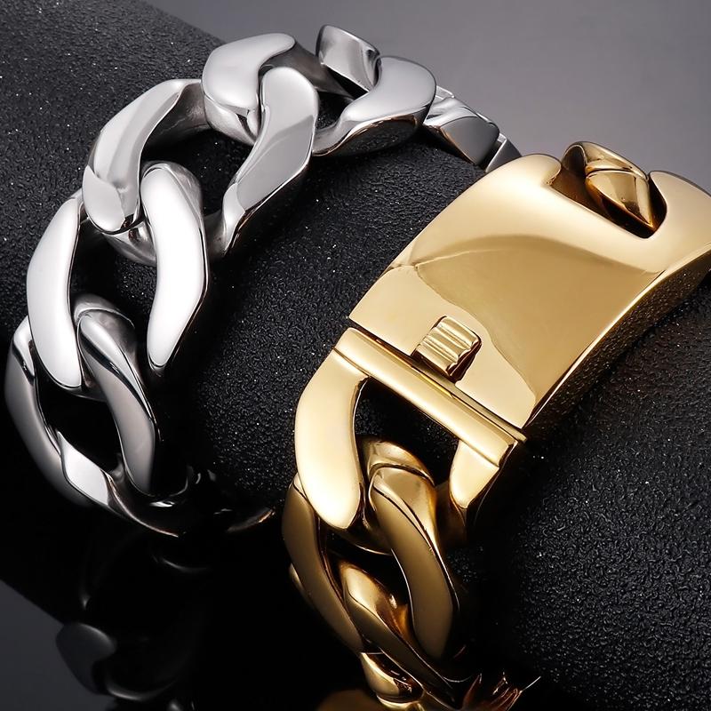 Массивный кубинский браслет-цепочка Майами 31 мм для мужчин золотого цвета, тяжелые мужские браслеты из нержавеющей стали, подарки на день рождения для папы, мужа, мальчика