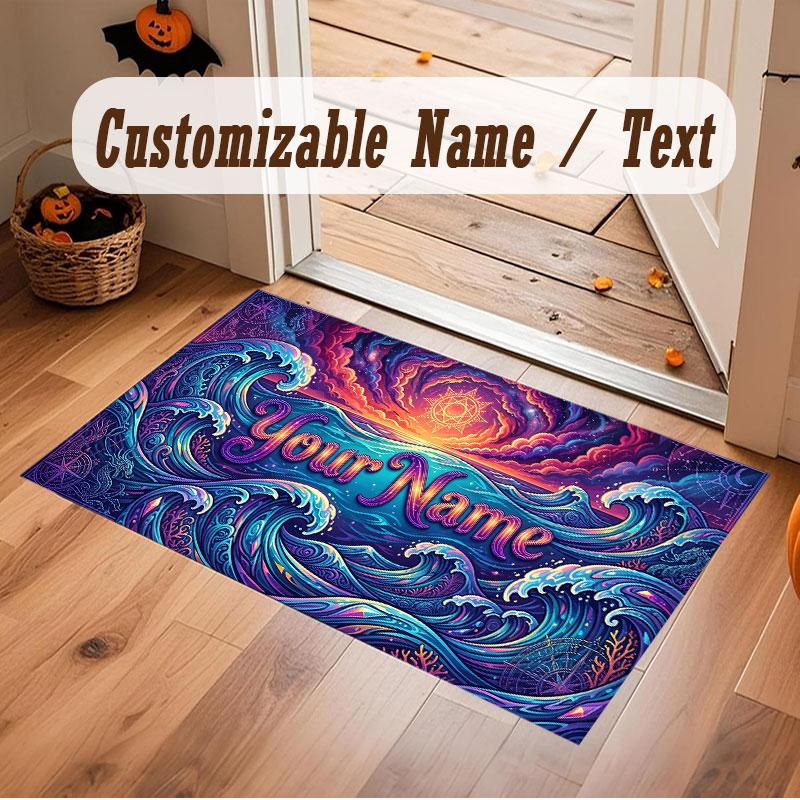 Octopus Sea Life Theme Crystal Velvet Floor Rug Personalized Custom Name Text Warm Carpet Home Decoration