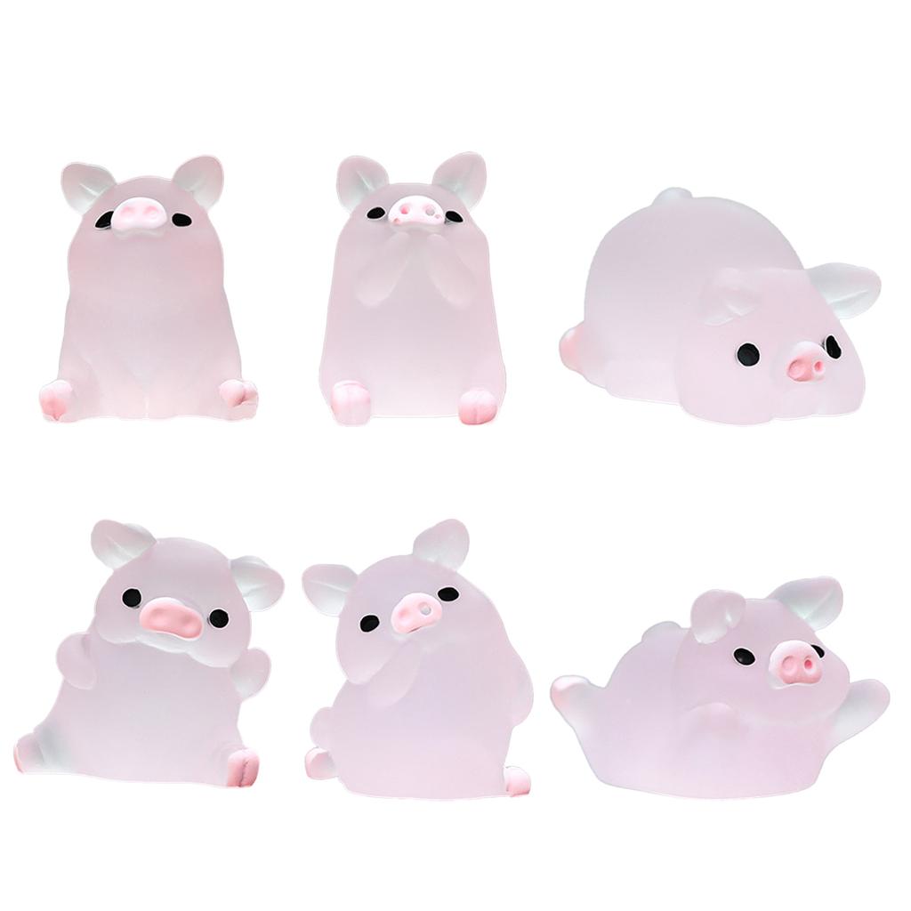 6Pcs Mini Luminous Pigs Figures Miniature Pig Figurines Miniature Garden Pigs Mini Piggy Resin Pig Fairy Garden Ornament