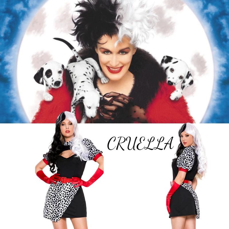 Косплей костюм 101 далматинец для женщин, сексуальное платье злодейки на Хэллоуин