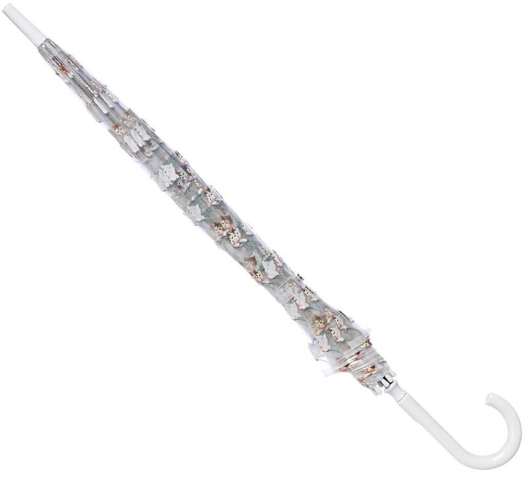 Зонт Floral Cat Transparent Cute Rib Total 490g [Fulton], женский зонт, узор, принт, кот, женский, белый, Япония, длина 65 см, длина