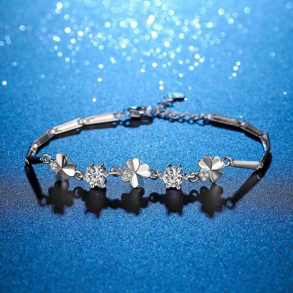Роскошный четырехлистный клеверный браслет из настоящего серебра 925 пробы с муассанитом для женщин, прошедший бриллиантовый тест