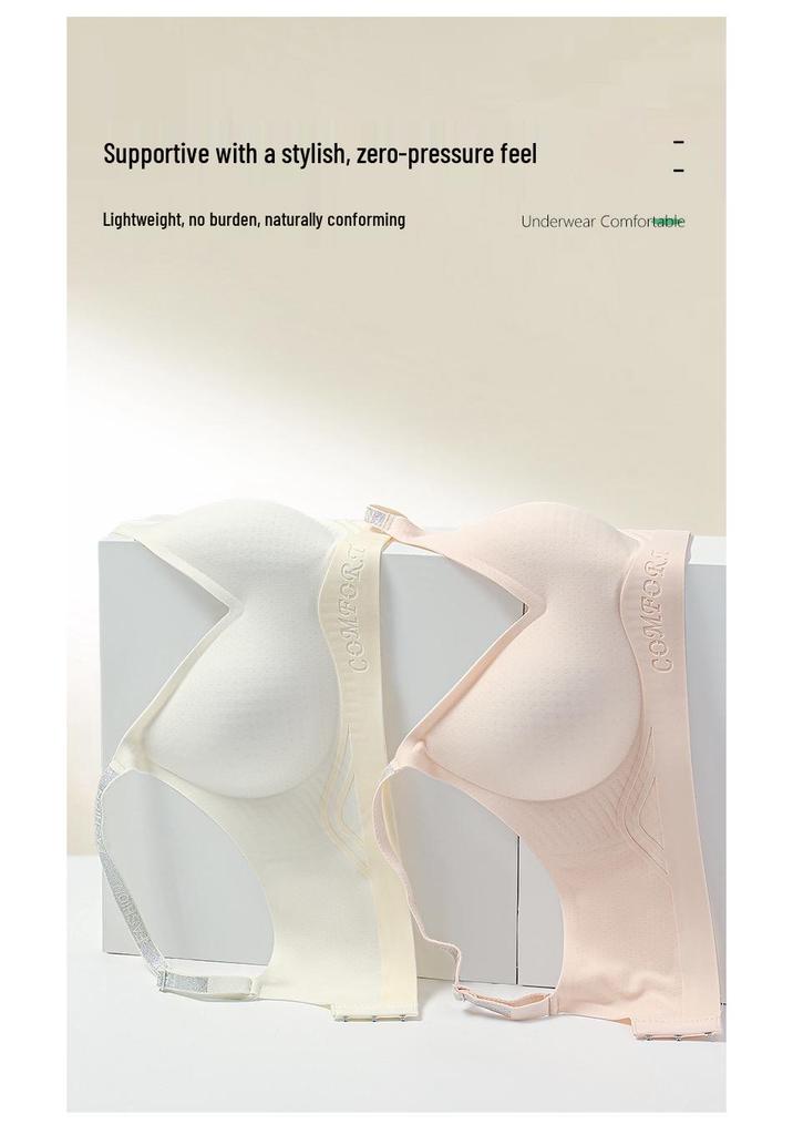 Breathable Seamless Bra: Semi-Fixed Cups, No Underwire, Side Bust Support, Integrated Lifting for Small Breasts.